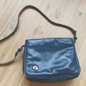 ETIENNE AIGNER Leather Shoulder Bag Purse Handbag Navy Blue